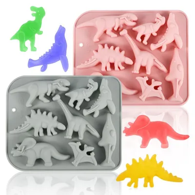 Produktbild von Dino Backform 2 Stück Silikon 8 Mulden 3D Dinosaurier für Kuchen, Schokolade, Seife