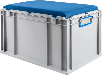 Produktbild von Eurobox NextGen Seat Box Blau | HxBxT 36,5x40x60cm | 65 Liter | Griffe geschlossen | Grau | Eurobehälter, Sitzbox, Transportbox, Transportbehälter, Stapelbehälter