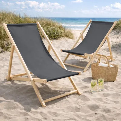 Produktbild von 2er Set Liegestuhl Doppelpack Strandliege Liege Stuhl Strand Sonnenliege Gartenliege Klappstuhl Anthrazit