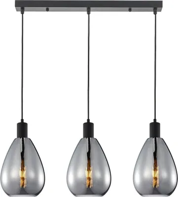 Zdjęcie produktu dla Lampa wisząca nowoczesna czarna szklane dymione klosze na listwie do salonu jadalni 3xE27 40W ZULO Italux