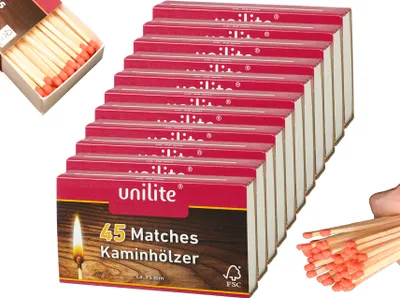 Produktbild von jameitop® XL Pack Streichhölzer 12 Schachteln Feuer/Holz Zündholzschachtel Zündhölzer 540 Stück Sicherheitszündhölzer, 95mm