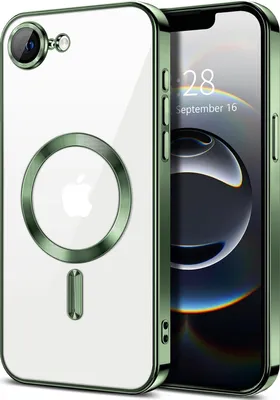Obrázek produktu pro Magnetické čiré pouzdro pro iPhone 16e/iPhone 17e, kompatibilní s MagSafe, galvanicky pokovené ochranné pouzdro s ochranou fotoaparátu tmavě zelená