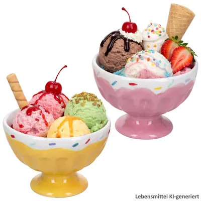 Produktbild von 2er Set Eisbecher auf Fuß Sunny Rosa Gelb 200ml Ø12,5cm Dessert Obst