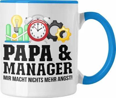 Produktbild von Trendation - Papa und Manager Tasse Geschenkidee Vater für Manager Geburtstag Vatertag Spruch Geschenkidee (Blau)