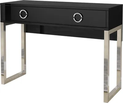 Produktbild von Furniture24 Moderner Schreibtisch 110 cm Milla mit 2 Schubladen Chromebeine Glamour Hochglanz Schwarz