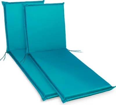 Two teal chaise lounge cushions are shown side-by-side on a white background.