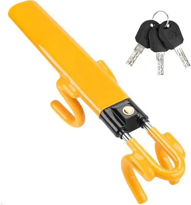 Immagine prodotto di Blocco sterzo per auto VHV - Blocco sterzo regolabile - Sistema antifurto per auto - Universale per auto, SUV, camper, furgoni e camion - Protezione in PVC antigraffio - 3 chiavi - Giallo