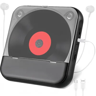 Produktbild von Tragbarer CD-Player Bluetooth, Type-C-Aufladung, Leicht&Kompakt CD-Musik Unterstützt MP3/WMA,CD-Player für Reisen, Zuhause, Auto, Schwarz