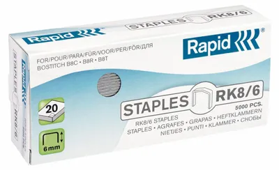 Obrázok produktu pre Rapid RK8/6, Balík svoriek, 8/6, 6 mm, Upevnenie, 5000 svoriek, RK8/6