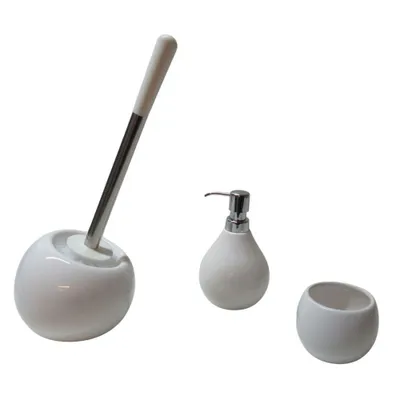 Produktbild von 3tlg Set Bad Accessoires WC-Bürste Seifenspender Zahnputzbecher Coppa Weiß