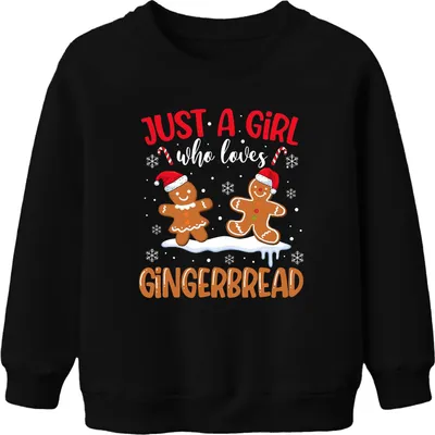Produktbild von Just A Girl Who Loves Gingerbread Weihnachten Lebkuchen Uni Kinder Sweatshirt Pullover, Schwarz, 104