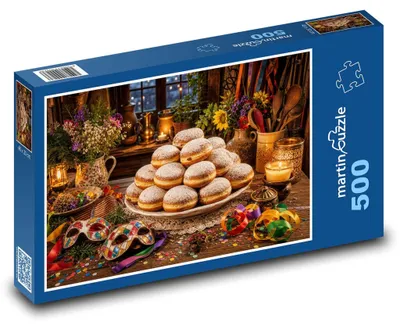 Produktbild von Puzzle 500 Fastnachtskrapfen und Kerzen - martinpuzzle