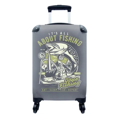 Produktbild von MuchoWow® Koffer Handgepäck Trolley Rollkoffer Kleine Reisekoffer mit 4 Rollen - Fisch - Boot - Rute - Vintage - Cabin Size < 55x40x23 cm & 55x40x20 cm - Fotokoffer - Kabinenkoffer - Boardgepäck - Reise-Box - Reisekoffer - Reisegepäck - Koffer mit Bild - Trolley für Kinder