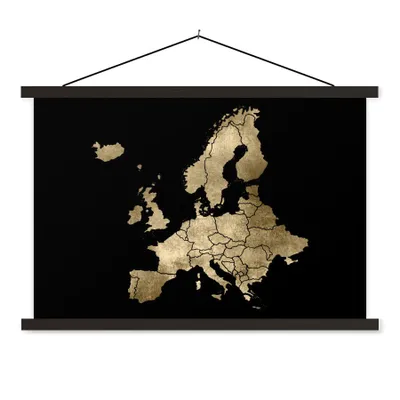 Produktbild von MuchoWow® Textilposter Karte - Europa - Gold 60x40 cm mit schwarzem Rahmen - Hölzernes