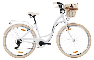 Obrázok produktu pre Goetze Mood 28" mestský bicykel, nízky rám 18", 7 rýchlostí Shimano Tourney, V-Brake, LED osvetlenie, pohodlné sedlo, ratanový košík