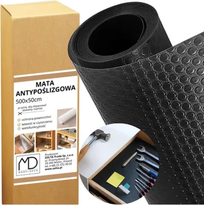Zdjęcie produktu dla Mata antypoślizgowa czarna 500x50cm gruba i elastyczna do garażu narzędzia