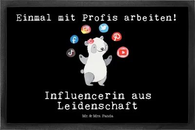 Produktbild von Mr. & Mrs. Panda Fußabtreter Influencerin Leidenschaft 50 x 75 cm - Schwarz - Geschenk, Fußabstreifer, Bodenvorleger, Schmutzfangmatte, Schmutzmatte, fußmatte, Fussmatte