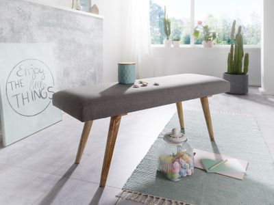 Sitzbank SALIM Stoff / Massivholz Bank Grau 117x51x38 cm im