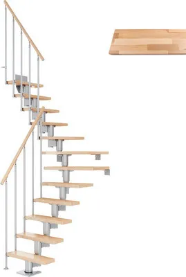 Produktbild von Pertura Mittelholmtreppe Spiros Buche Leimholz Perlgrau 1/4 gewendelt unten links/rechts 75 cm 11 Stufen / 12 Steigungen