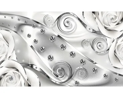 Produktbild von Fototapete 3D Abstrakt (312x219cm - 3 Bahnen) Diamanten Blumen Silber Wohnzimmer Schlafzimmer Wandtapete Vlies Tapete Latexdruck UV-Beständig Geruchsfrei Hohe Auflösung Montagefertig