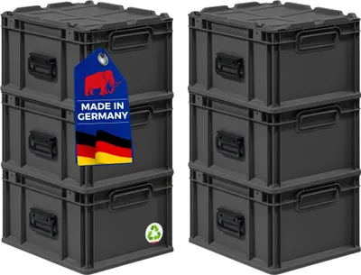 Produktbild von SuperSparSet 6x Eurobox NextGen Portable Germany | HxBxT 23,5x30x40cm | 20 Liter | Schwarz | Eurobehälter, Transportbox, Transportbehälter, Stapelbehälter