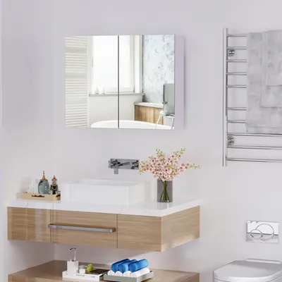 Produktbild von Sweiko Spiegelschrank Badschrank mit zwei Türen Hängeschrank Badezimmerspiegel Badmöbel Mehrzweckschrank für Badezimmer Soft-Close-Funktion MDF Weiß 80 x 15 x 60 cm