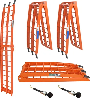 Produktbild von TRUTZHOLM 2 x Auffahrrampe klappbar 180 cm Traglast 680 kg Alu orange geriffelte Einzelstäbe Verladerampe