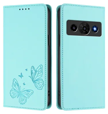 Produktbild von Lederhülle für ZTE nubia P7 Pro, Schmetterling Prägung Leder Brieftasche Schutzhülle mit Ständer Türkis