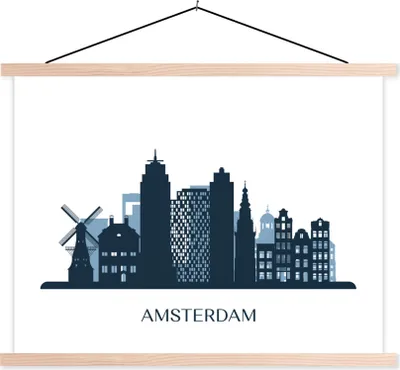 Produktbild von MuchoWow® Textilposter Skyline - Illustration - Amsterdam 40x30 cm mit holzfarbenen Rahmen - Bilder