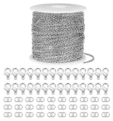 Edelstahl-Kabelkette 5 m, 2,4 mm, silber, mit 30 Karabinern & 30 Verschlüssen