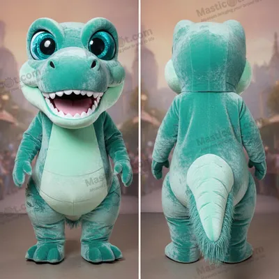 Image de Mascotte MASTICOT Dinosaure Tyrannosaure Bleu Turquoise