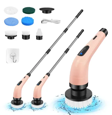 Image de Balai électrique rotatif - Brosse de nettoyage sans fil - 9 têtes de brosse - 3 200 tr/min - Batterie 3 000 mAh - Étanche IPX6 - Poignée pivotante à 360°