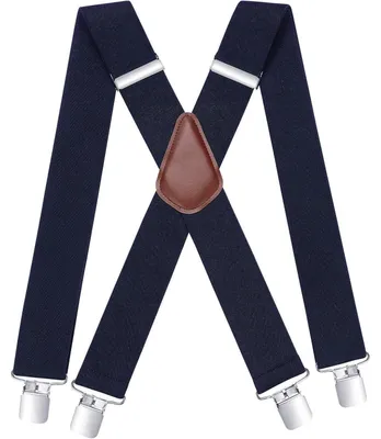 Immagine prodotto di Bretelle da uomo, larghezza 5 cm, forma a X, 4 clip metalliche, regolabili, elastiche, colore blu scuro