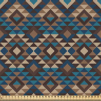 Produktbild von ABAKUHAUS Ethnisch Gewebe als Meterware, Ethnische Gestrickte Jacquard Ansicht Gewebe Beschaffenheits Bild, 3 M (148 x 300 cm), Dunkelblau Braun