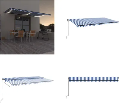 Zdjęcie produktu dla vidaXL Automatyczna markiza z diodami LED i czujnikiem wiatru 600x300 Niebiesko-biała - Markiza - Markizy - Daszki przeciwsłoneczne - Daszki przeciwsłoneczne