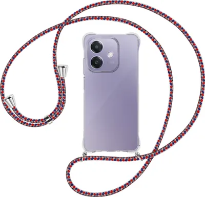 Produktbild von Handykette Backcover-Schutzhülle mit Band (Metall silberfarben) für OPPO A3X 5G - silber/blau/rot
