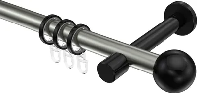 Produktbild von Interdeco Gardinenstange / Vorhangstange Edelstahl-Optik / Schwarz, Typ Prestige Luino (Kugel), 20 mm Ø 1-läufig, 200 cm