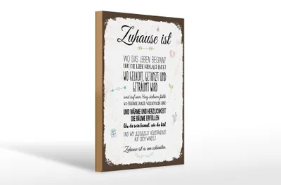 Produktbild von Holzschild Spruch Zuhause ist wo das Leben beginnt 20x30cm