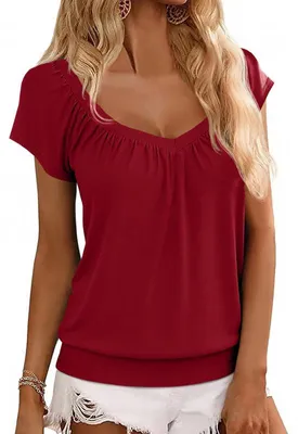 Produktbild von Damen-T-Shirt mit V-Ausschnitt und kurzen Ärmeln, schlichtes Design
