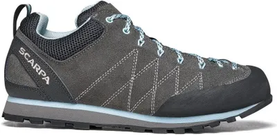 Zustiegsschuh "Crux Wmn" von Scarpa in Grau mit blauen Akzenten.