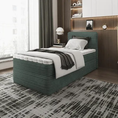 Produktbild von Bett Boxspringbett SENO MINI ohne Topper mit Bettkästen - Doppelbett, Stauraum, Schlafzimmer, Polsterbett 100x200,  Grün-Tilia 39