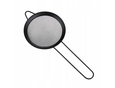 Obrázek produktu pro Kuchyňské síto z nerezové oceli, průměr 10 cm, černé – jemné síto s dlouhou rukojetí, síto na mouku a na protírání, stabilní síto na vlasy do kuchyně a na pečení, moderní design
