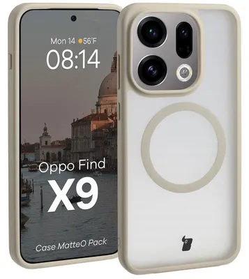 Produktbild von Schutzhülle mit Magnetring + gehärtetem Glas für Oppo Find X9, Bizon MatteO Pack, Getönt-Beige