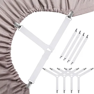 Produktbild von GeeRic Bettlakenklammern, 8 Stück Bettlakenspanner Verstellbar,Weiß Lakenspanner mit Metallclips, bettlaken spanngurte für Bettlaken, Matratze, Bügelbrett Oder Sofa