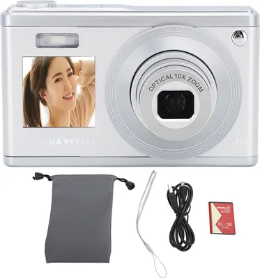 Zdjęcie produktu dla aparat cyfrowy 4K z ekranem IPS Dual HD, 10-krotnym zoomem optycznym, autofokusem, kompaktowym obiektywem teleskopowym do fotografii podróżniczej i vlogowania, srebrny