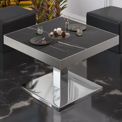 Produktbild von BM | Bistro Loungetisch | B:T:H 60 x 60 x 41 cm | Schwarz Marmor / Edelstahl | Bistro Tisch Loungetisch