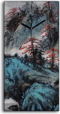 Produktbild von Wandkunst Leinwand Bild Uhr 30x60 Malerei Asiatische Berg Baum Nebel Kunst - schwarze Hände