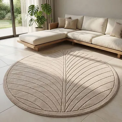 Produktbild von Carpetsale24 Outdoor Teppich, Modern Boho Design, 3D Effekt, Robust und UV-Beständig, ideal für Terrasse Wohnzimmer & Küche, Grösse: 80 cm Rund