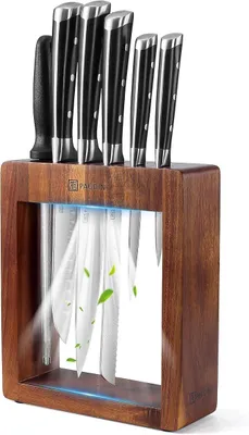Imagen del producto de Conjunto de cuchillos de cocina, juego de 7 piezas, con bloque de madera. Juego de cuchillos de cocina de alta calidad con bloque de madera, ideal para profesionales. Incluye cuchillo de chef, cuchillo para pan y otros, fabricados con acero inoxidable de alta calidad y mangos de ABS