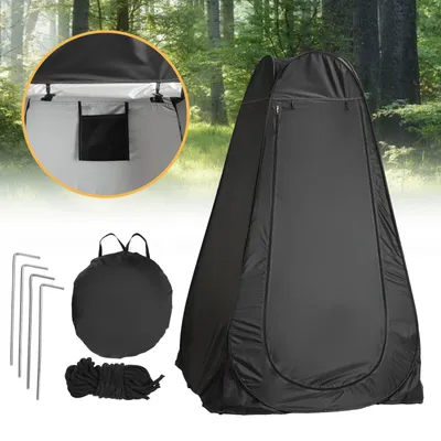 Produktbild von Duschzelt Camping 150 x 150 x 190 cm Toilettenzelt Umkleidekabine für Strand Wandern mit Tragetasche, Schwarz
